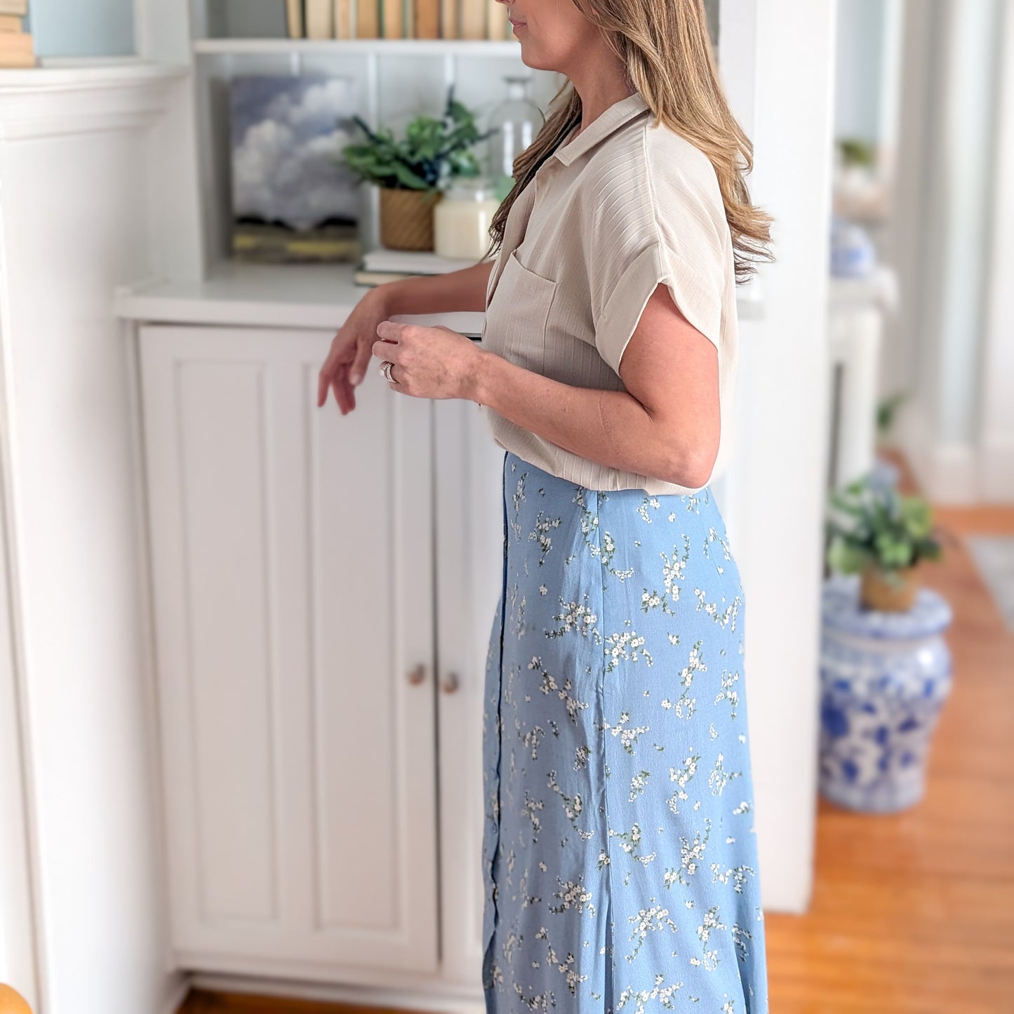 Button Down Floral Maxi Skirt