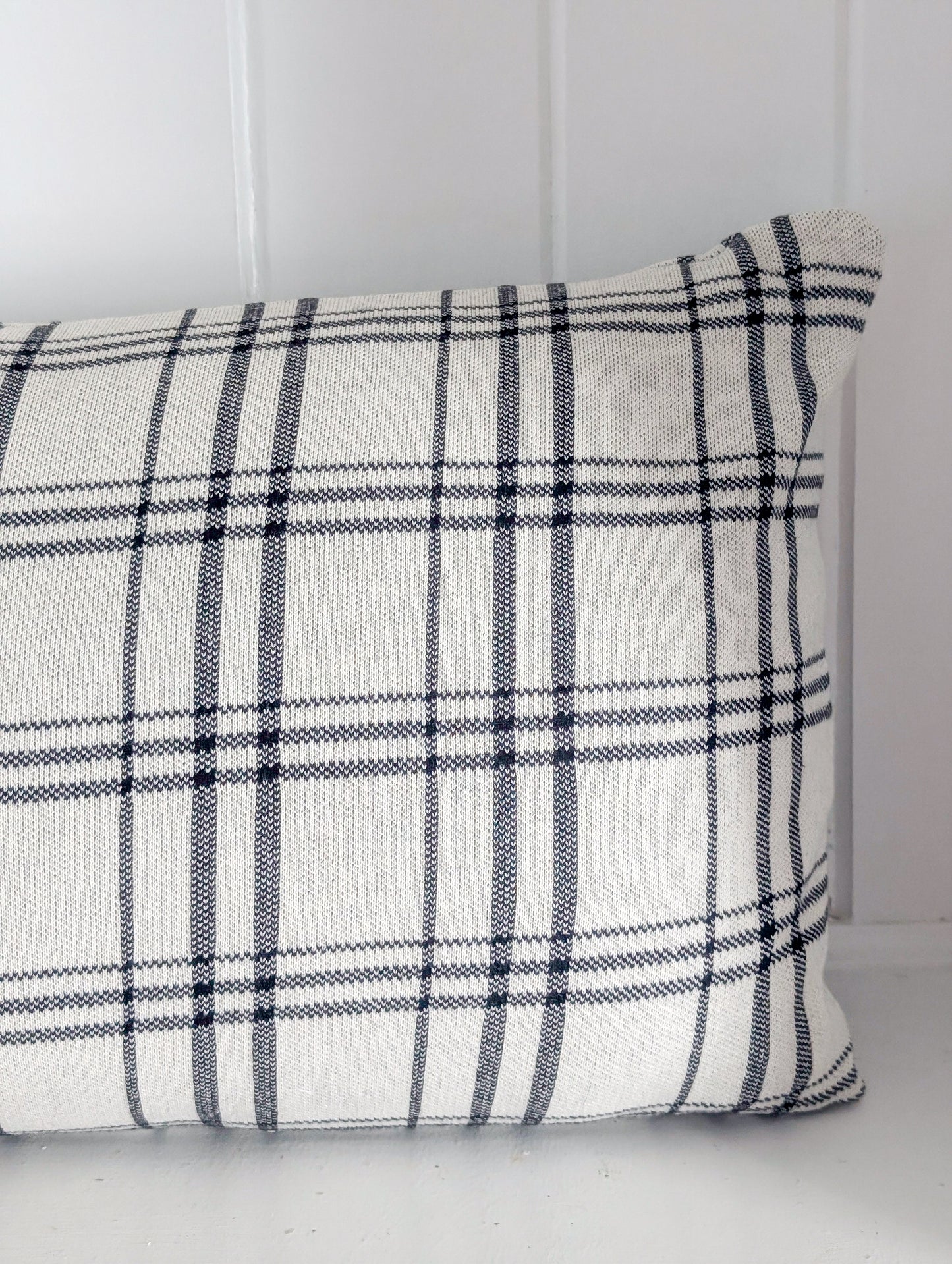 Knit Black and White Plaid Pillow