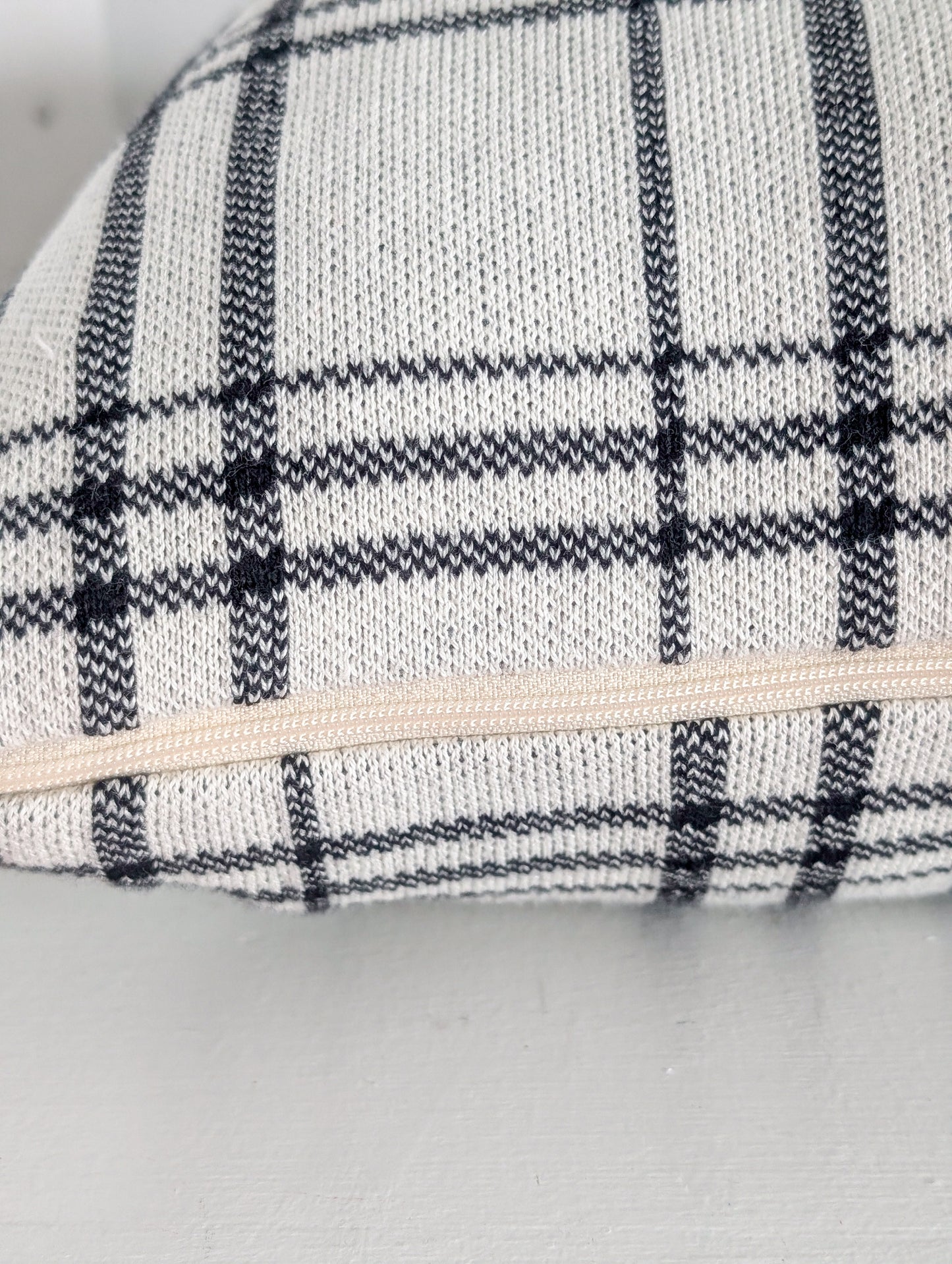 Knit Black and White Plaid Pillow