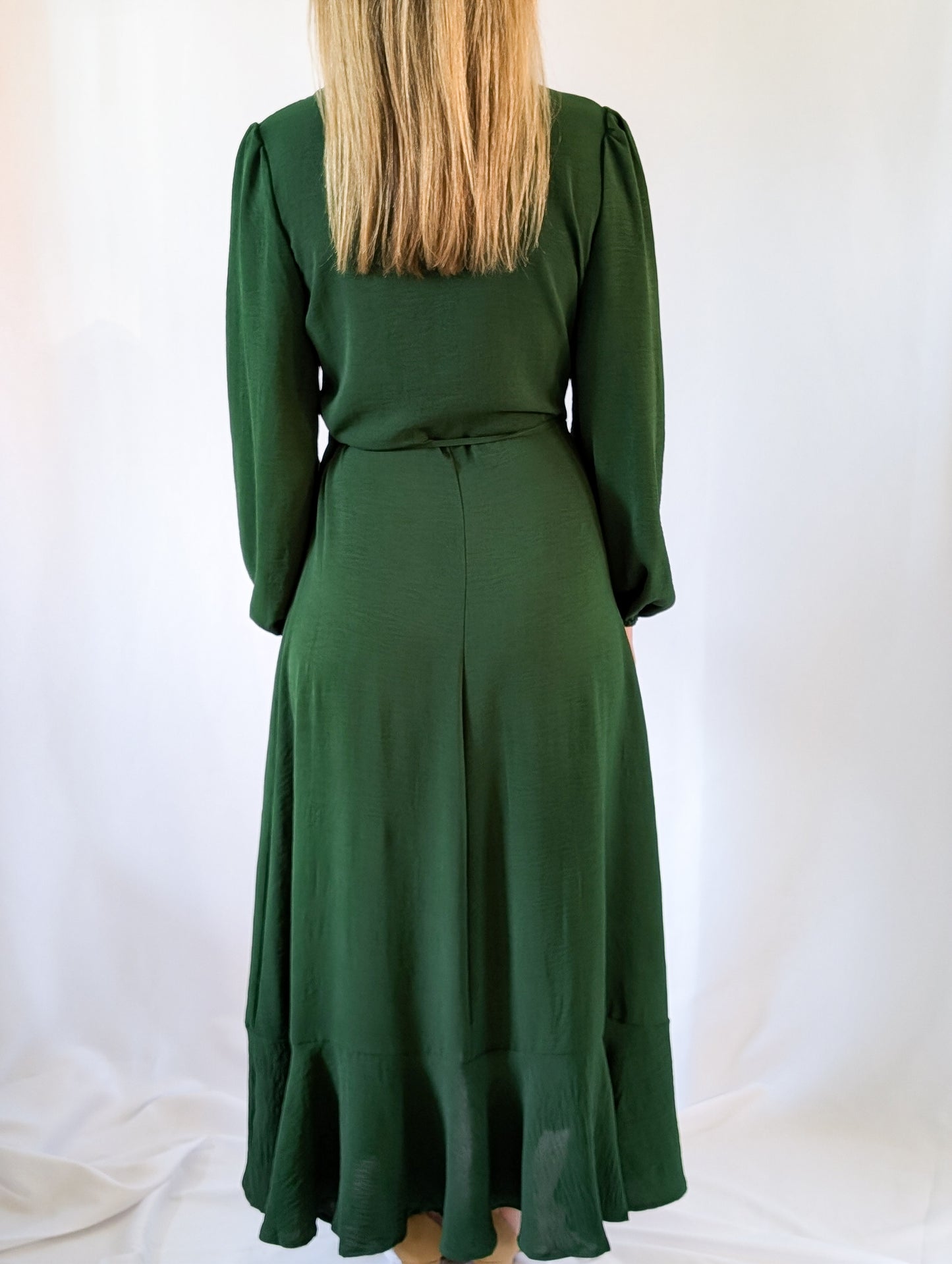 Ruffle Wrap Hunter Green Dress