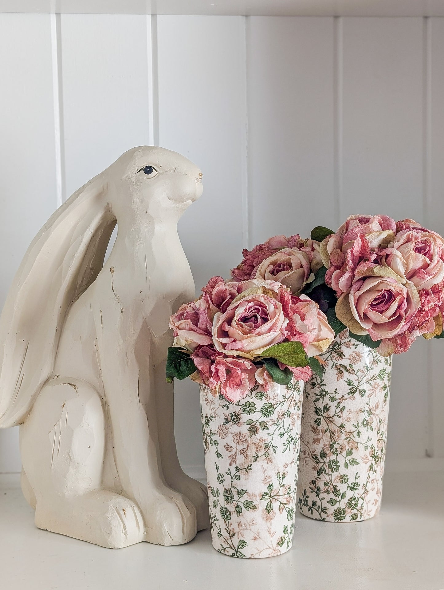 Taupe Green Floral Terracotta Vase
