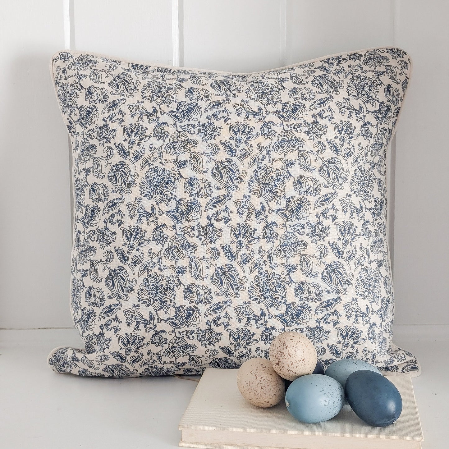 Navy & Ivory French Floral Pillow