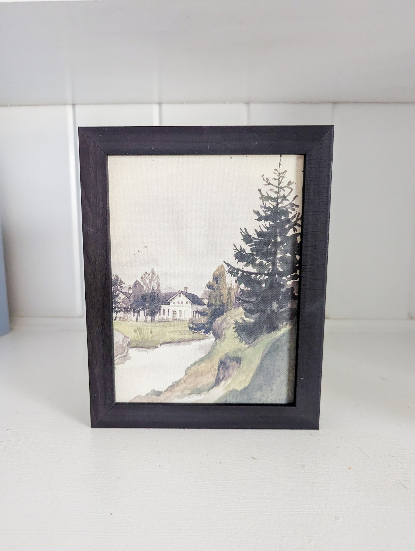 Framed Wood Watercolor Lakeside