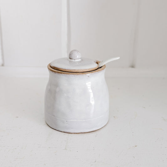 Petite Blue Gray Sugar Holder & Spoon