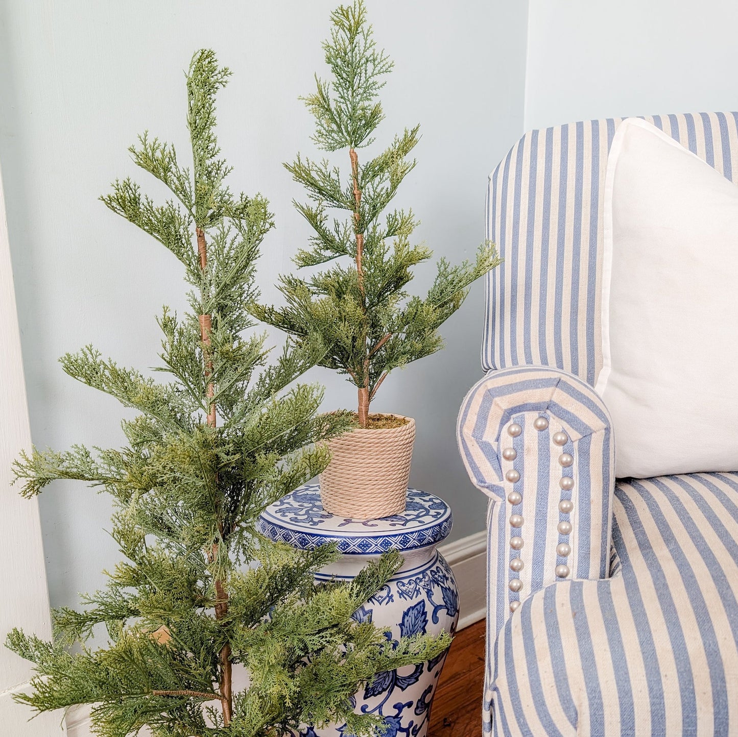 Faux Pine Tree in Rattan Pot