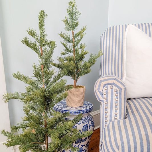 Faux Pine Tree in Rattan Pot