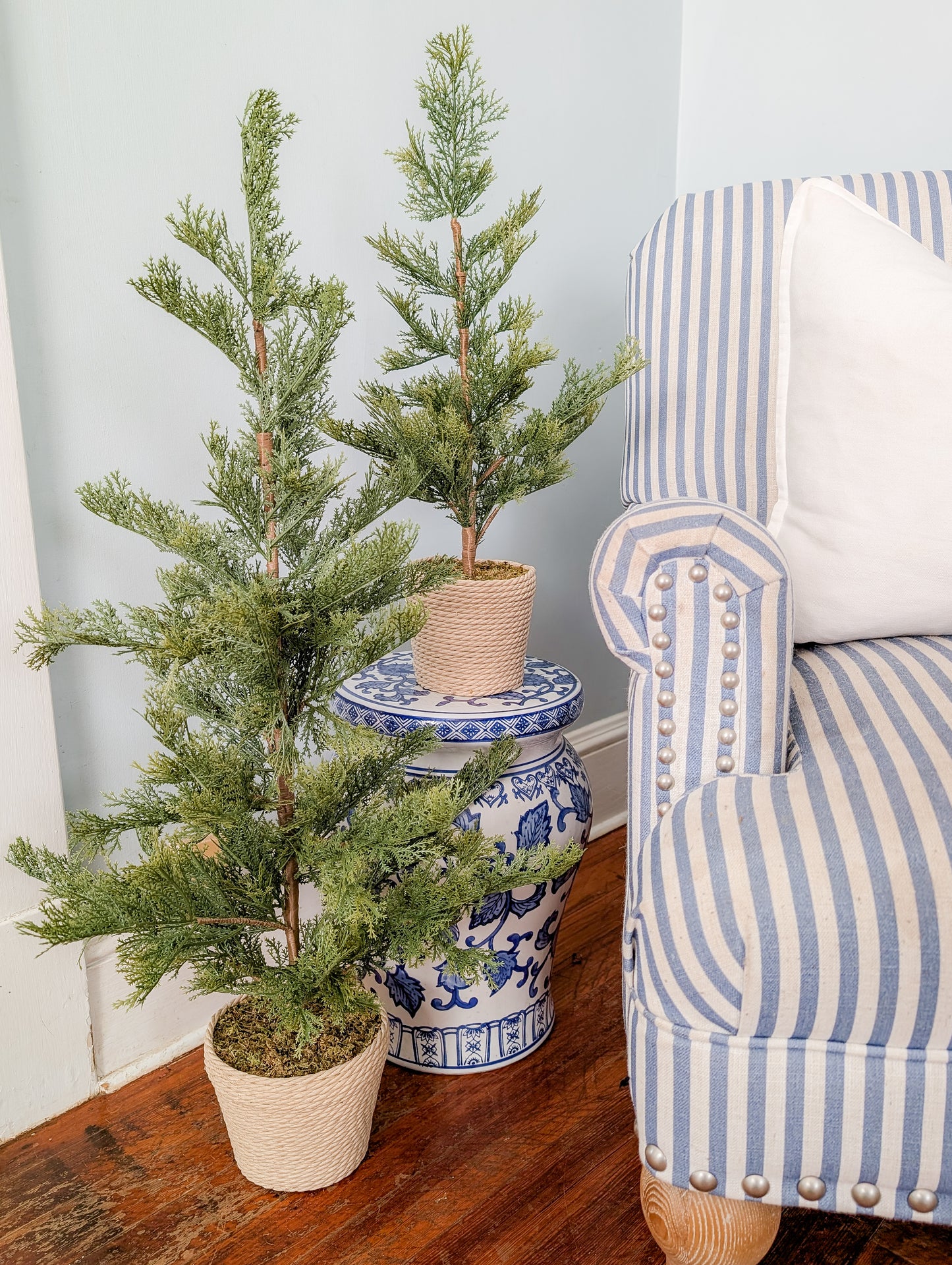 Faux Pine Tree in Rattan Pot