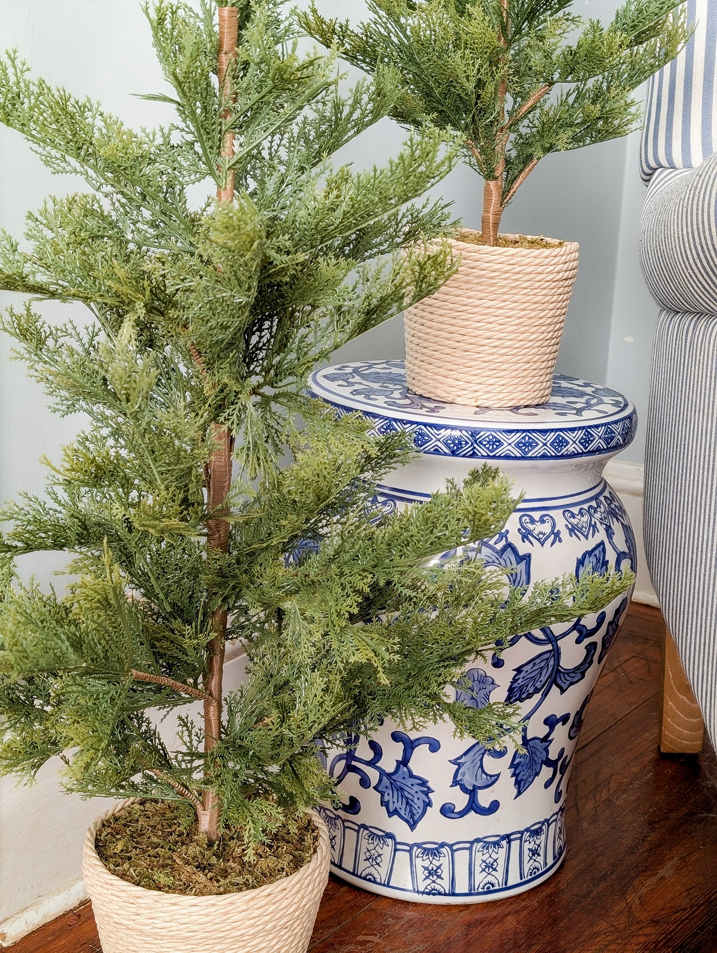 Faux Pine Tree in Rattan Pot