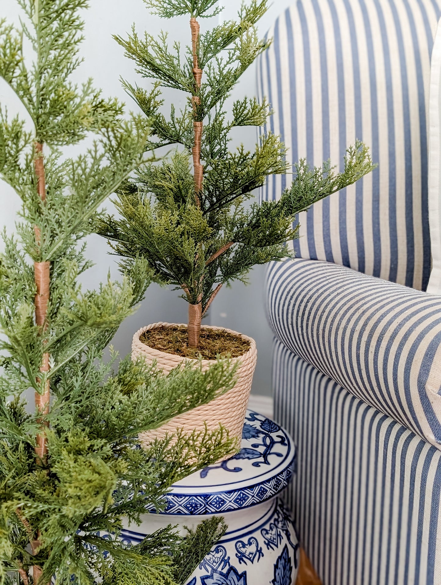 Faux Pine Tree in Rattan Pot